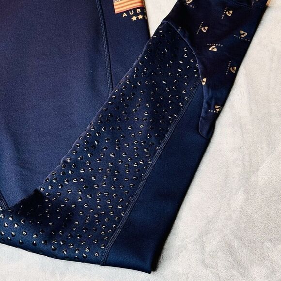 RARE Aubrion Sz 8 Team Riding Tights Navy Blue Leggings Equestrian Style - Picture 5 of 16